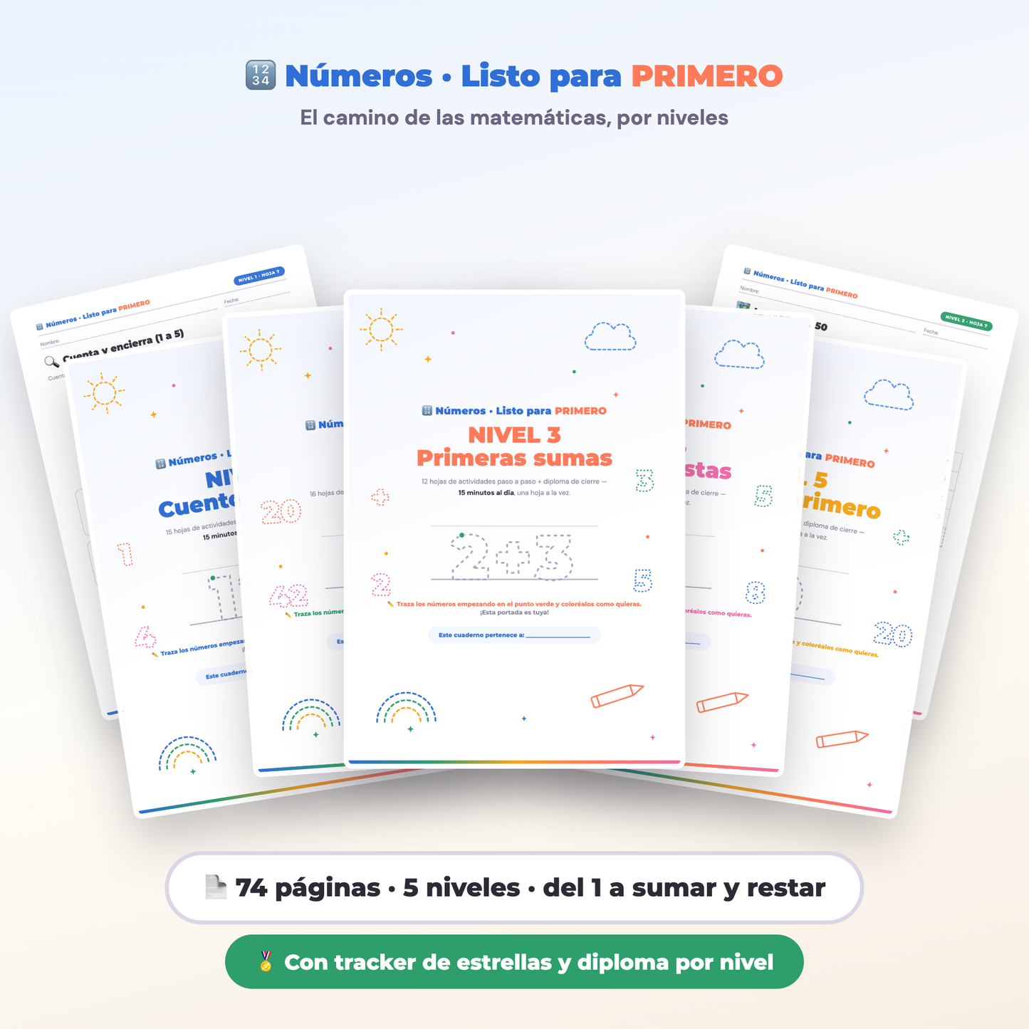 Números Listo para Primero — 74 páginas · 5 niveles