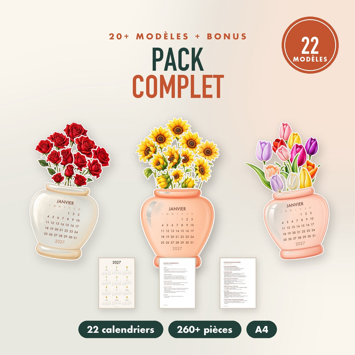 Calendriers de Bureau 2027 — Pack complet