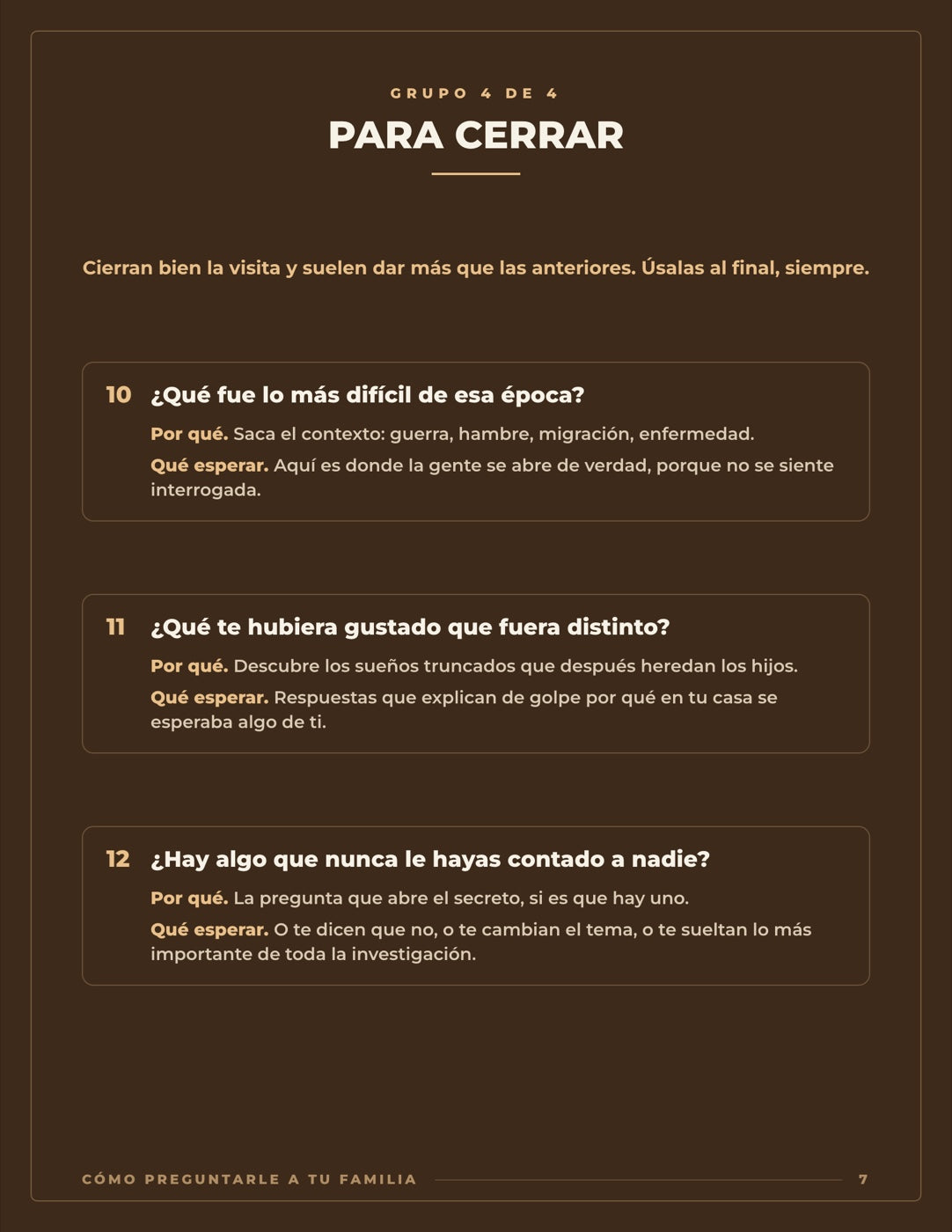 Cómo Preguntarle a tu Familia — Las 12 preguntas
