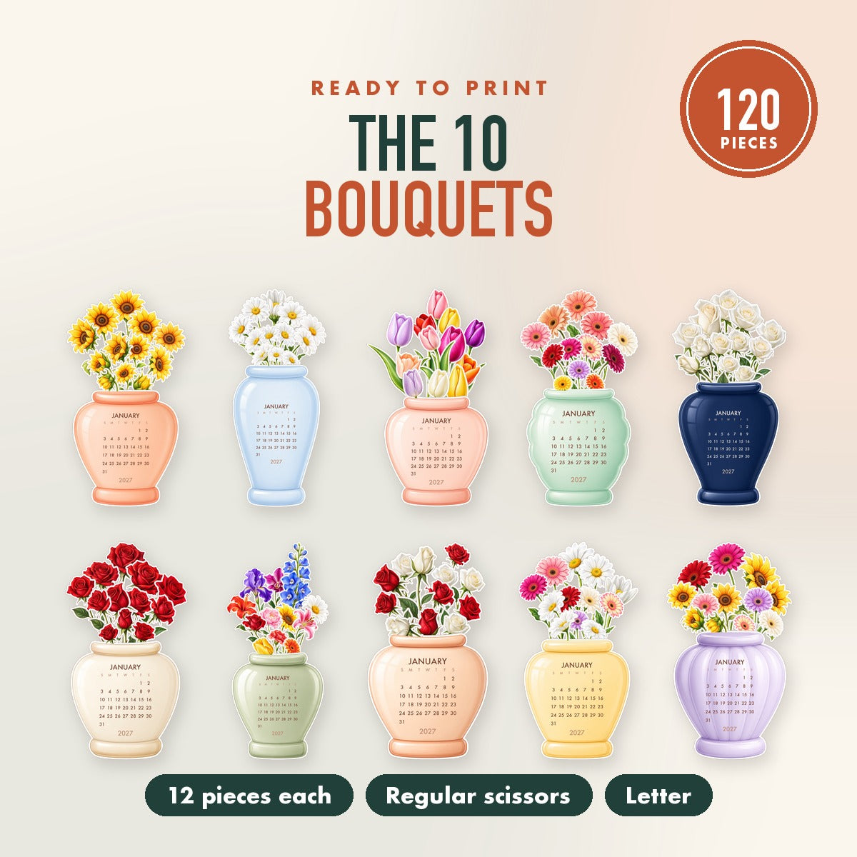 Desk Calendars 2027 — The 10 Bouquets